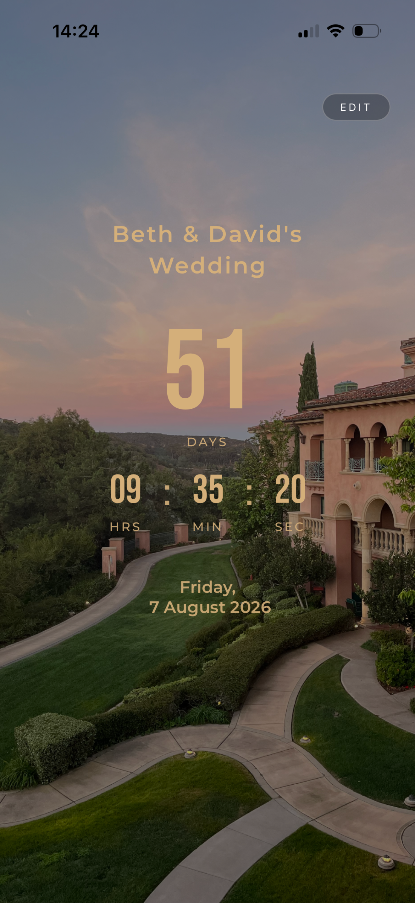 Until I Do app showing a countdown in bold font